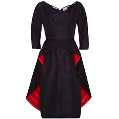 Ceil Chapman Matador Style Black Silk Dress, 1940s 