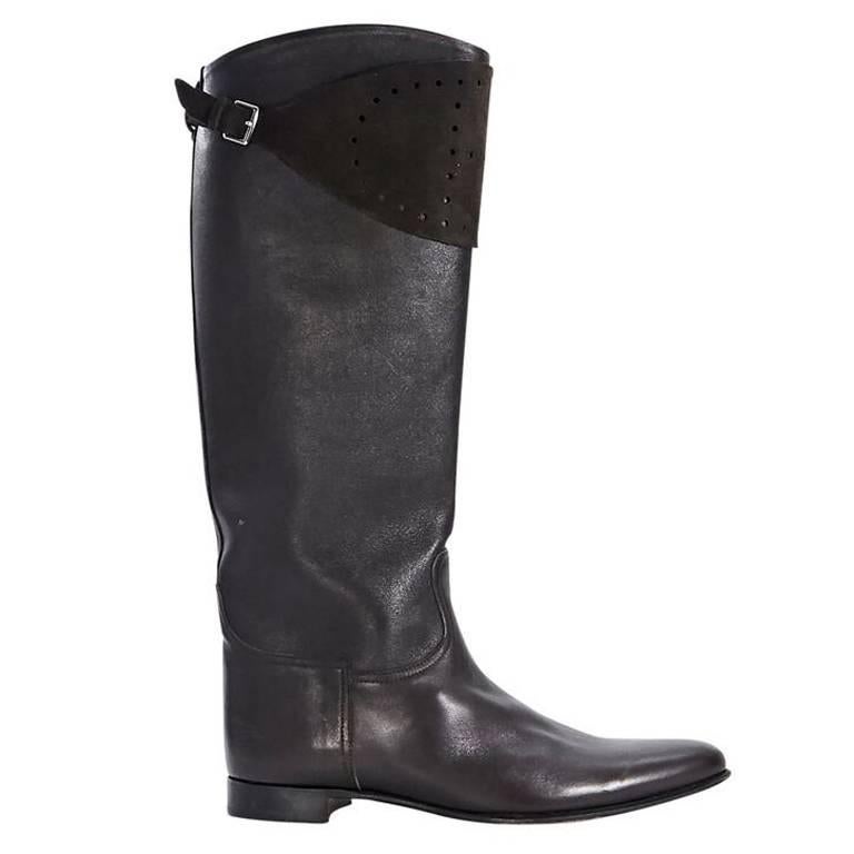 Hermes Brown Leather and Suede Tall Boots