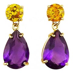 24 Carats of Sphalerites and Amethyst Gold Stud Earrings