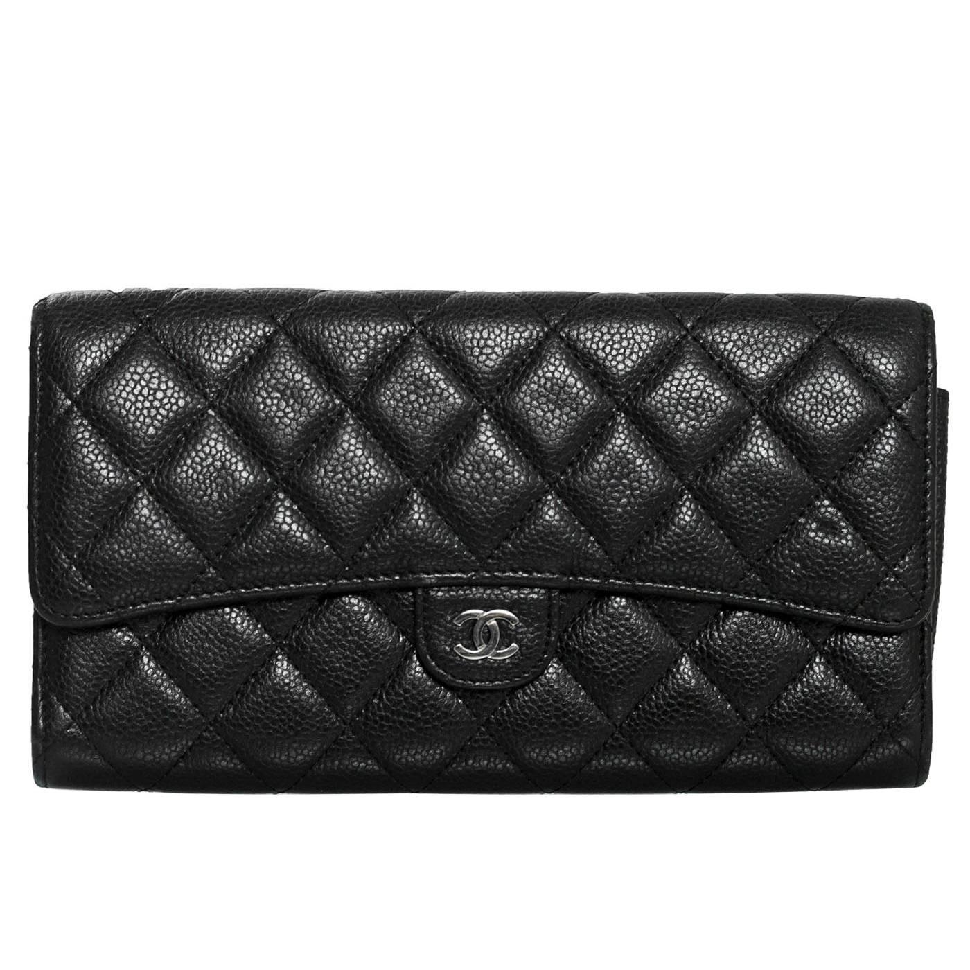 Chanel Black Quilted Caviar Leather XL Wallet/Clutch Bag