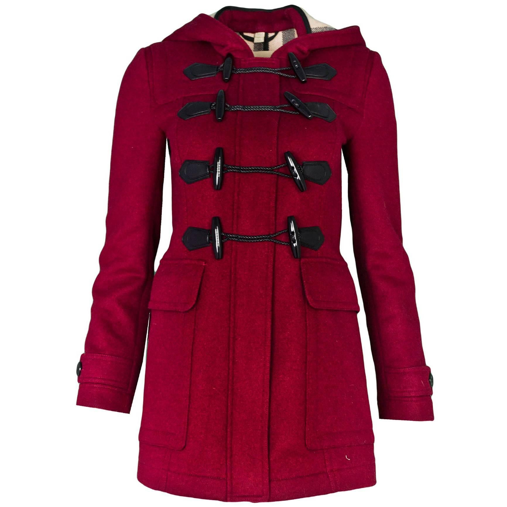 Burberry Brit Burgundy Mersey Toggle Duffel Coat sz US 4 For Sale at 1stDibs