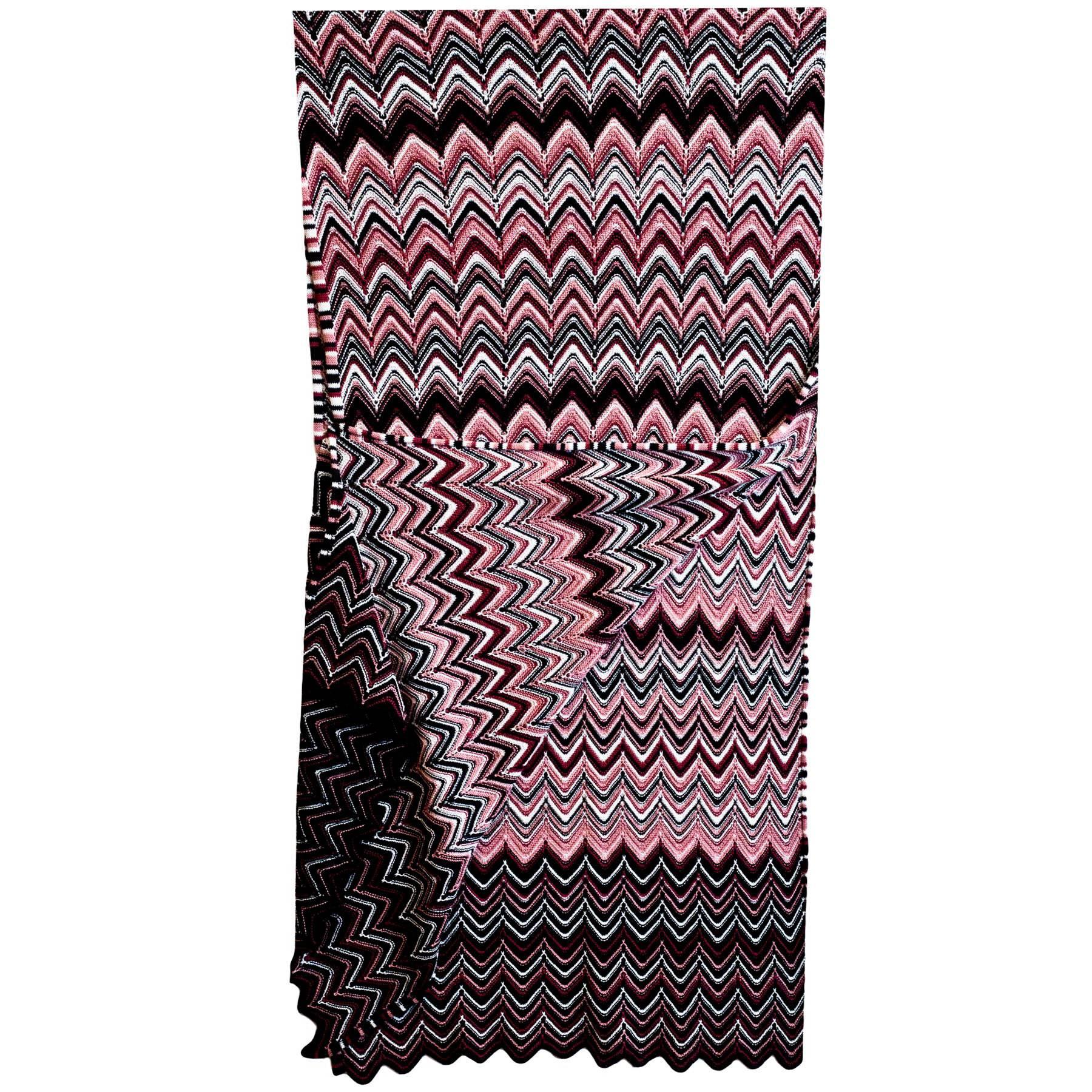 Missoni Multi-Colored Chevron Knit Wool Scarf