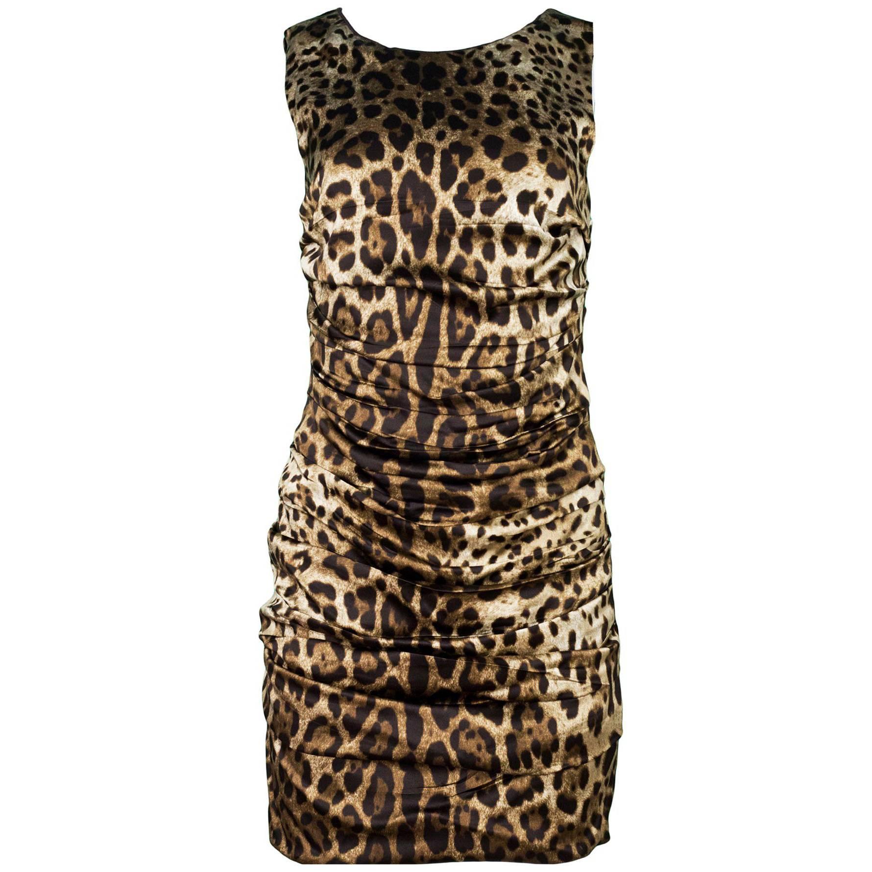 Dolce & Gabbana Leopard Ruched Dress Sz IT42