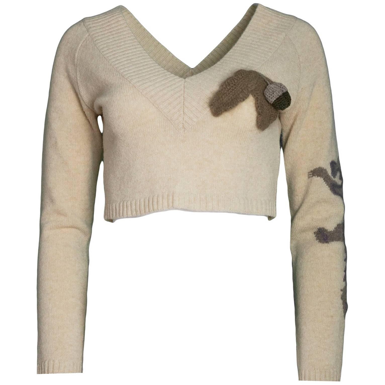 Stella McCartney Beige Wool V-Neck Cropped Sweater Sz IT42