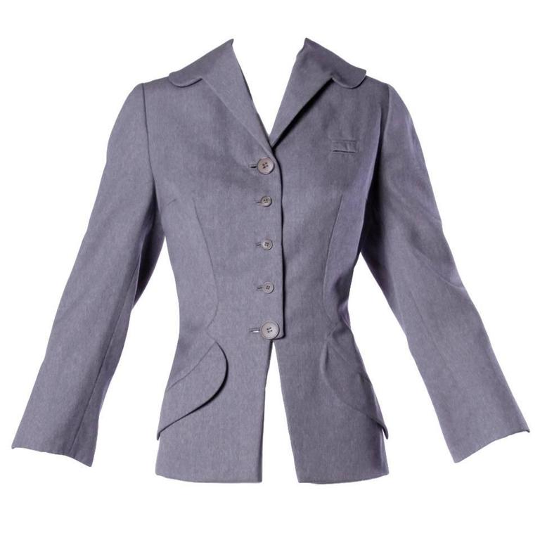 Irene Lentz - Spectaculaire blazer en laine grise vintage des années 1940