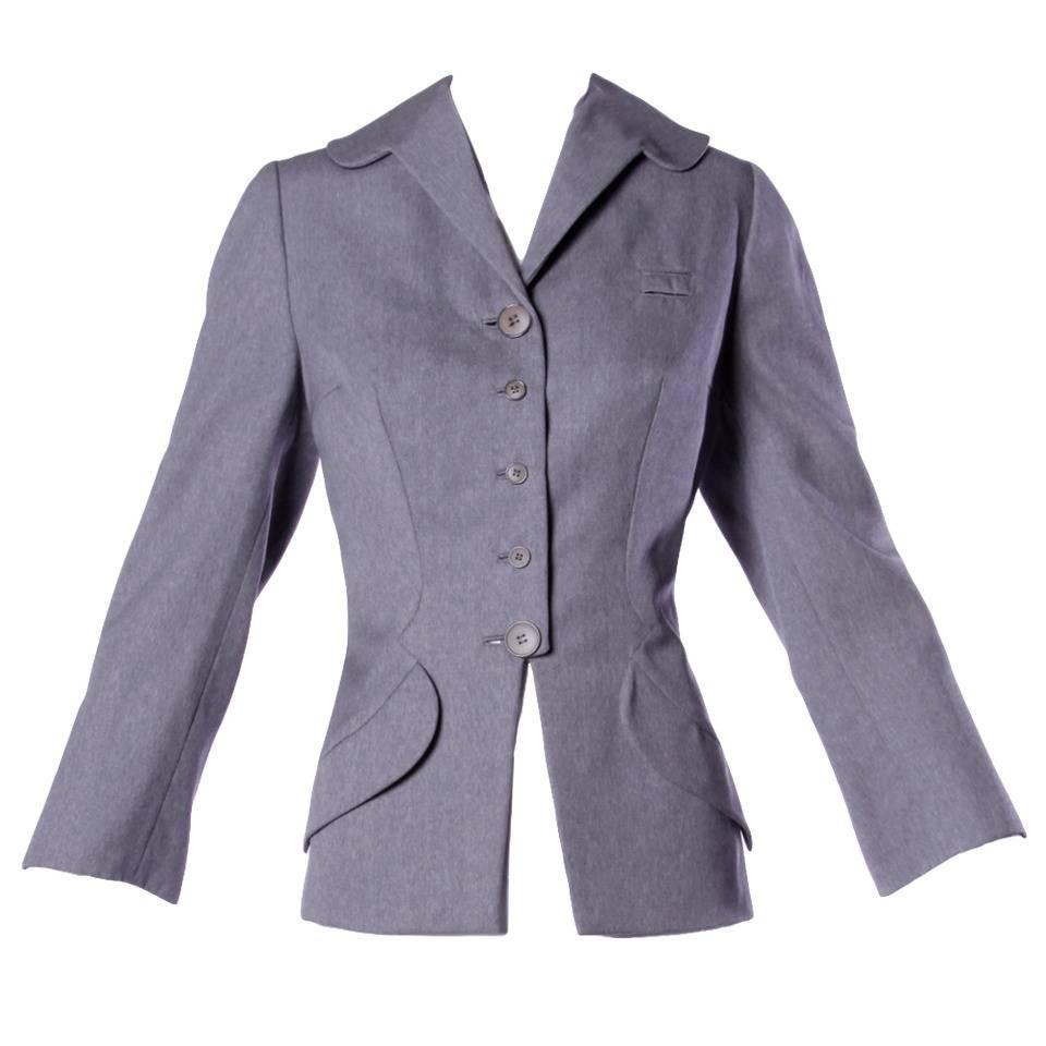 Spectacular Irene Lentz Vintage 1940s 40s Gray Wool Blazer Jacket For Sale