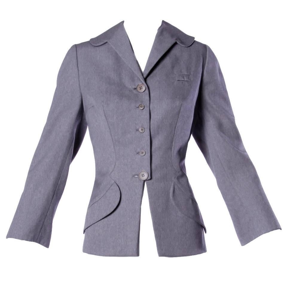 Espectacular Chaqueta Blazer Irene Lentz Vintage 1940s 40s Lana Gris en venta