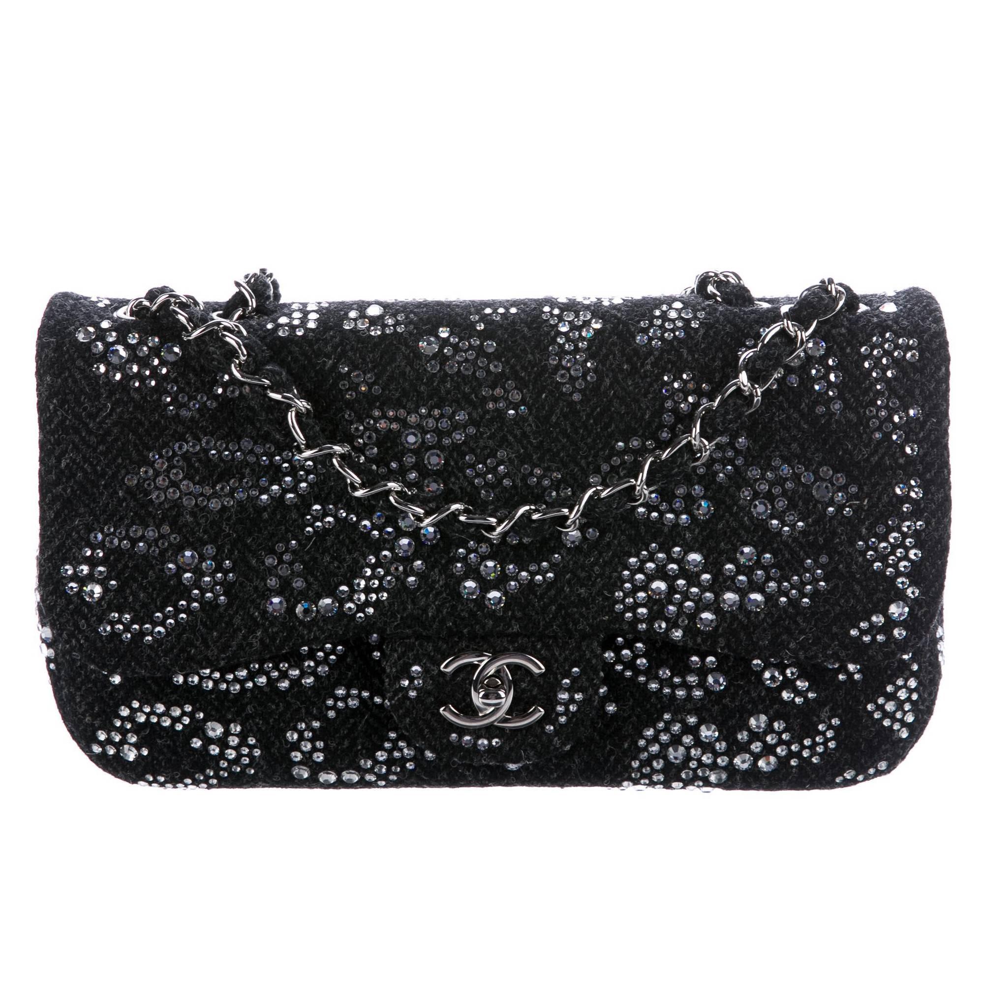 Chanel NEW Runway Swarovski Crystal Evening Shoulder Medium Flap Bag in Box