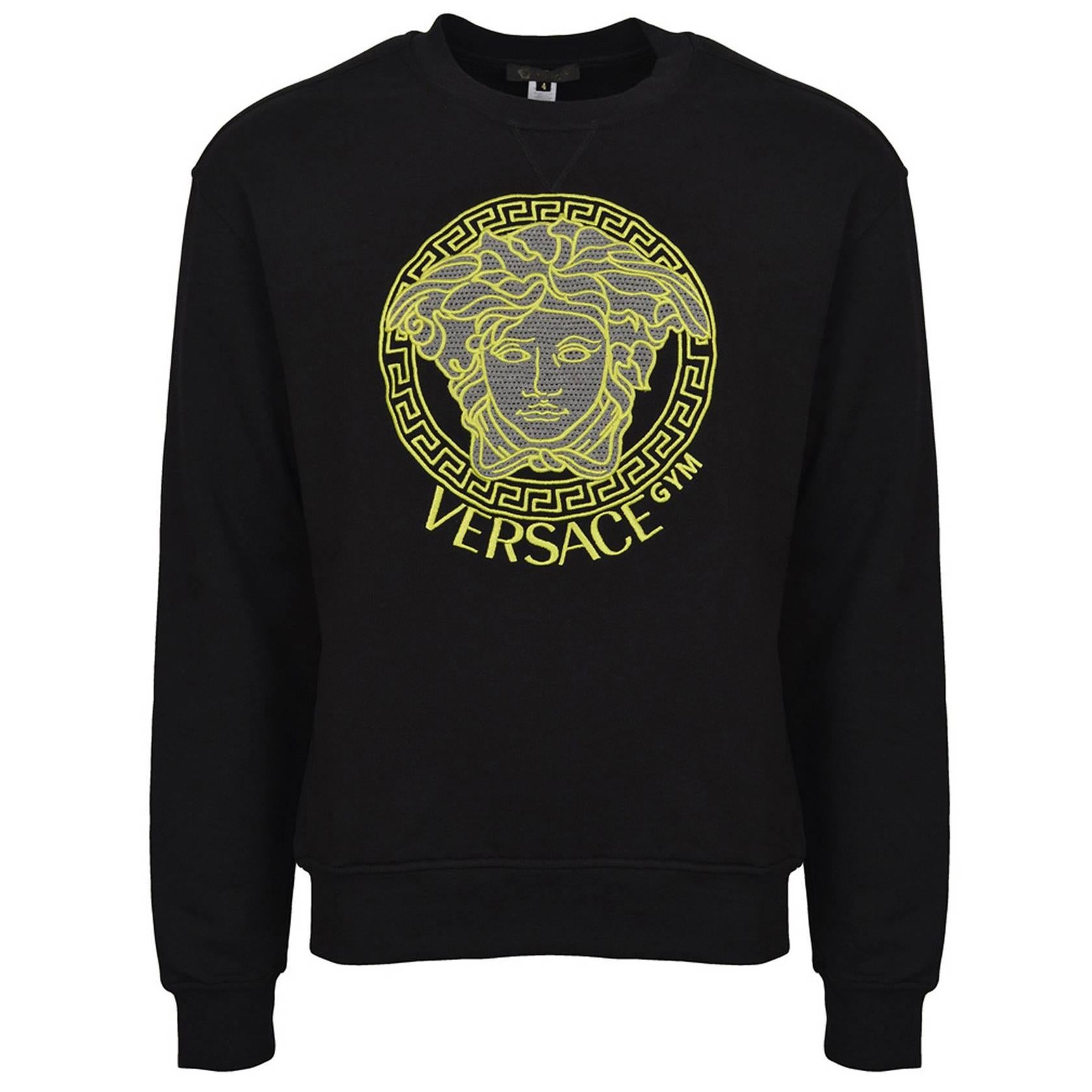 Versace Gym Men s Black Neon Medusa Head Sweatshirt Sz 4 XS