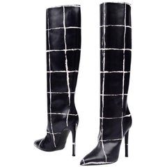 Balenciaga New Runway Black White Leather Knee High Boots