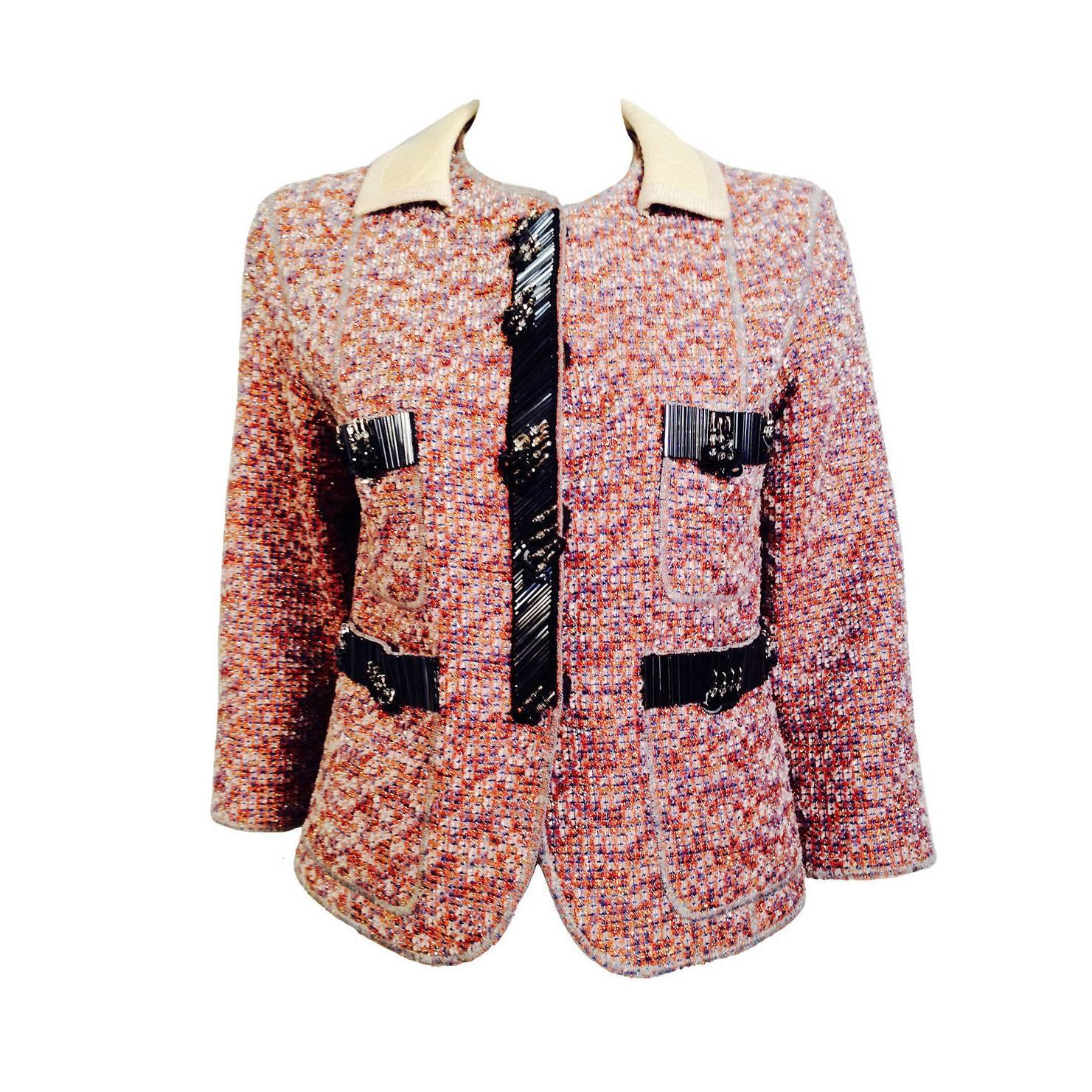 Marc Jacobs For Bergdorf Goodman Tweed Jacket With Glass Beads For Sale