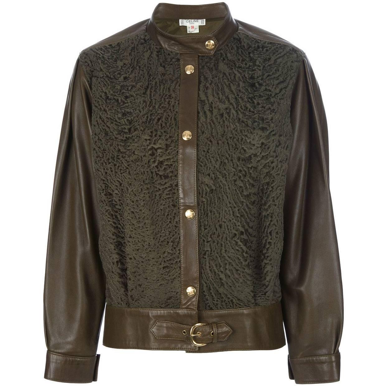 Céline Military Green Leather Vintage Jacket, 2000s