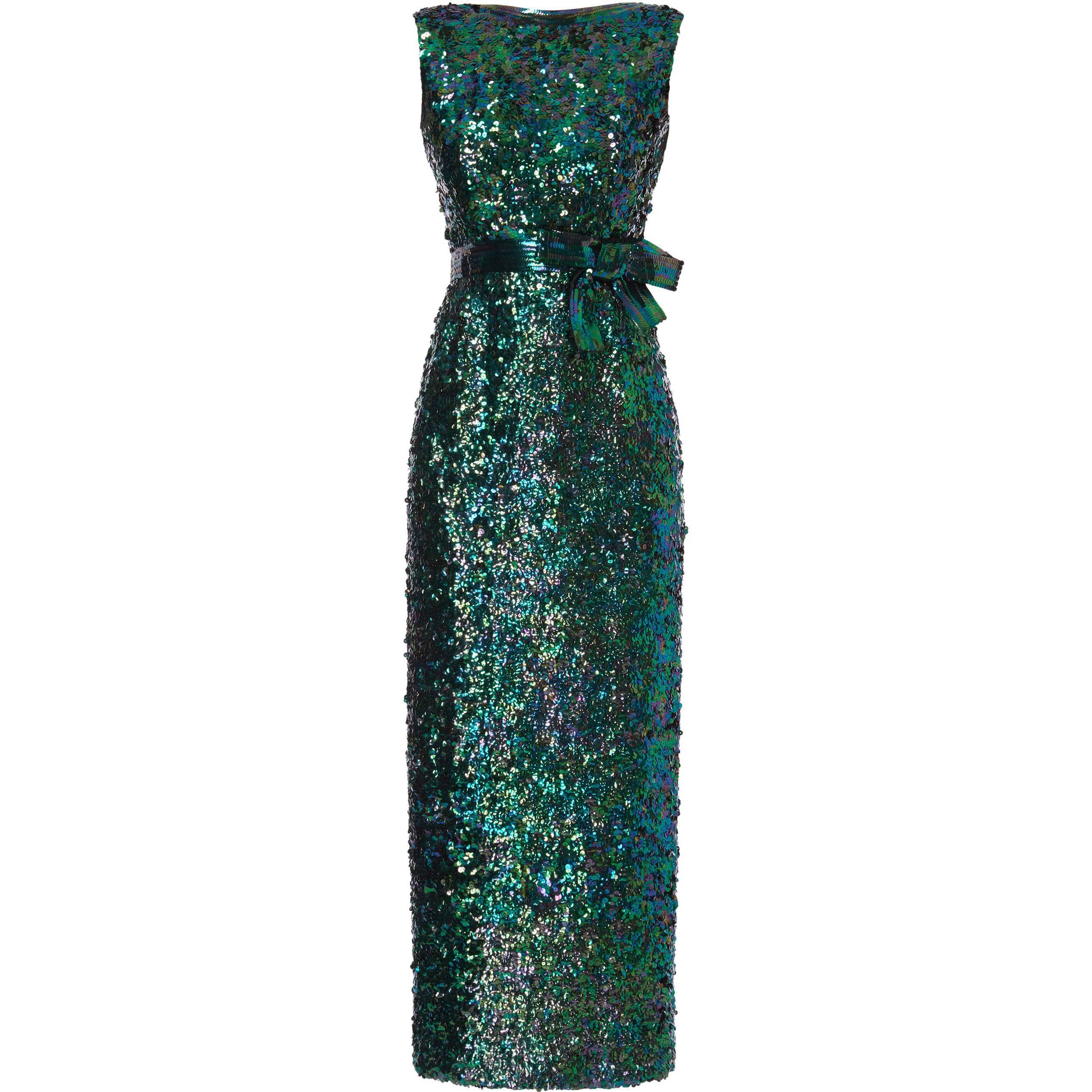 Norman norell Green mermaid evening gown with bow detail, circa 1965