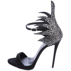 Giuseppe Zanotti New Black Suede Crystal Back Evening Sandals Heels in Box
