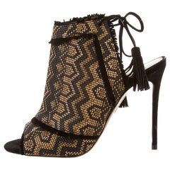 Aquazzura New Black Gold Weave Tie Up Evening Sandals Heels 