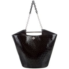 Balenciaga New Black Ostrich Exotic Skin Chain Carryall Top Handle Shoulder Bag