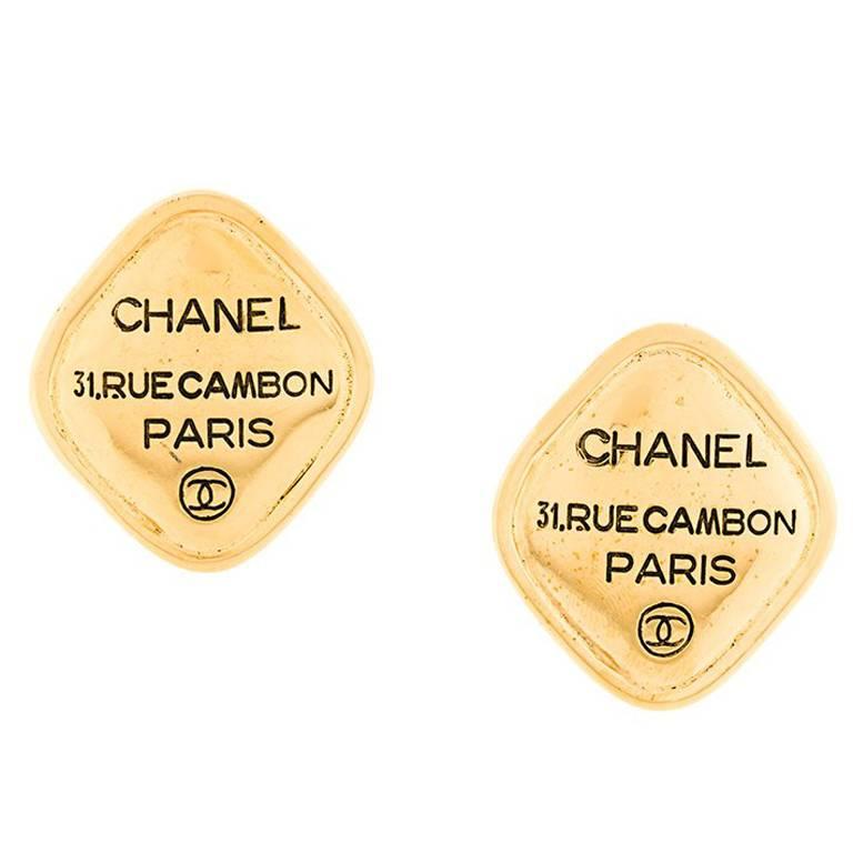 Chanel Gold 31 Rue Cambon Paris Evening Stud Drop Earrings in Box