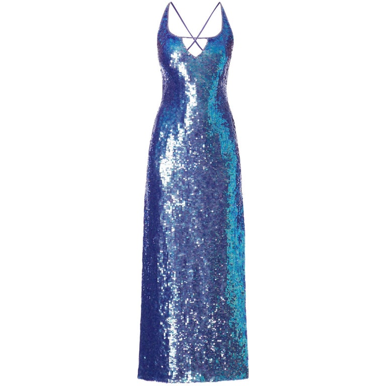 Purple sequin mermaid gown, circa 1969 at 1stDibs | purple sequin gown