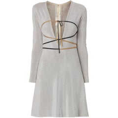 Retro Rudi Gernreich silver lurex plunge mini dress with belt, circa 1968