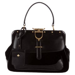 Gucci Runway Black Leather Kelly Style Satchel Top Handle Doctor Flap Bag