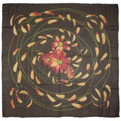 Hermes Brown Au Gre du Vent GM Mousseline Silk Shawl