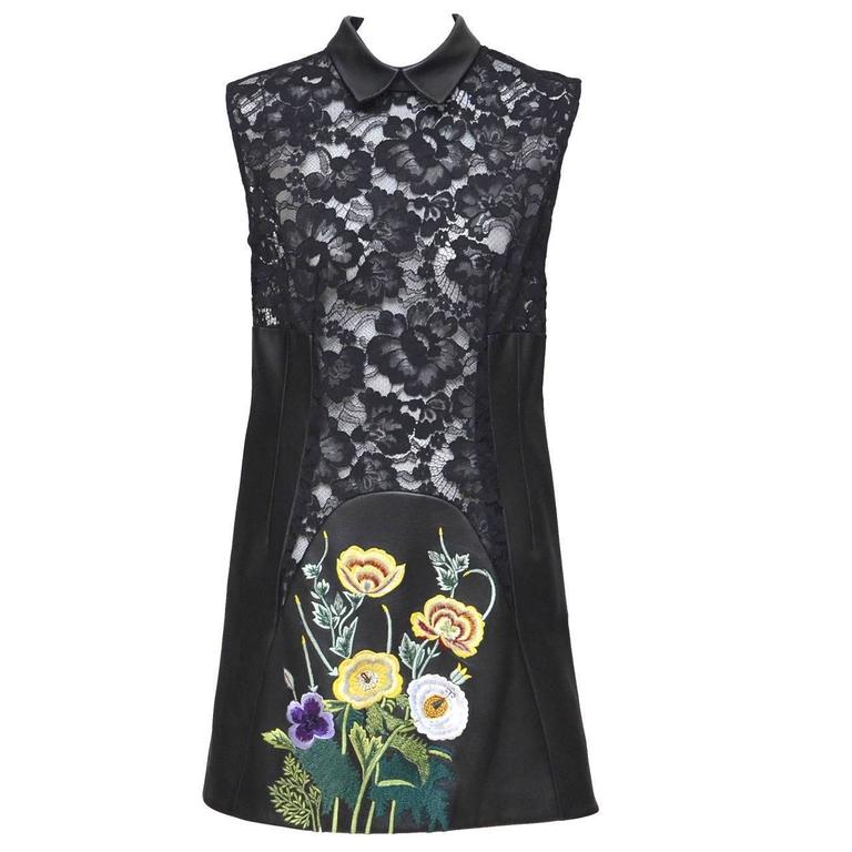 Christopher Kane Runway Lace / Leather Dress For Sale at 1stDibs | christopher  kane leather floral dress, leather and lace runway, christopher kane floral  leather dress