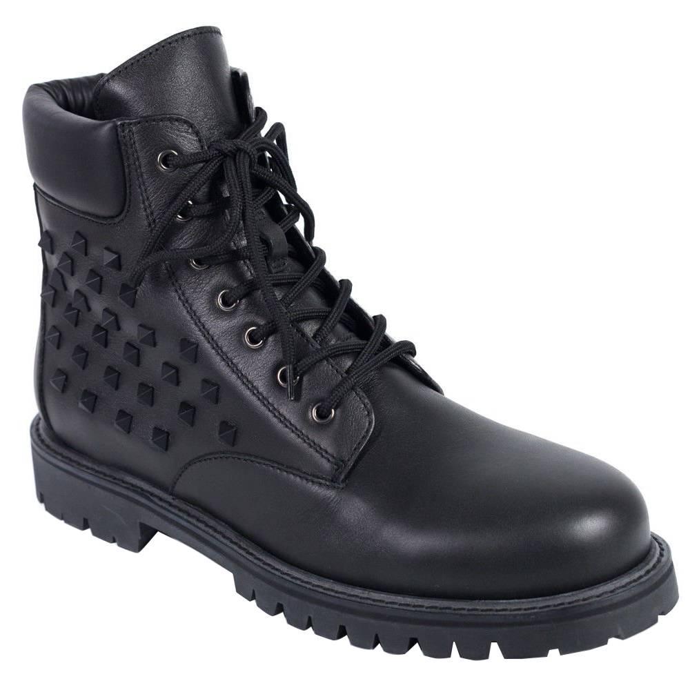 Valentino Mens Black Rockstud Lace Up Combat Boot  For Sale