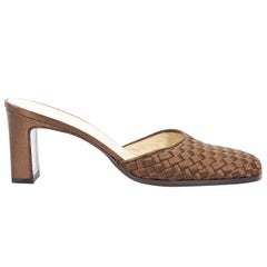 Brown Bottega Veneta Woven Satin Mules