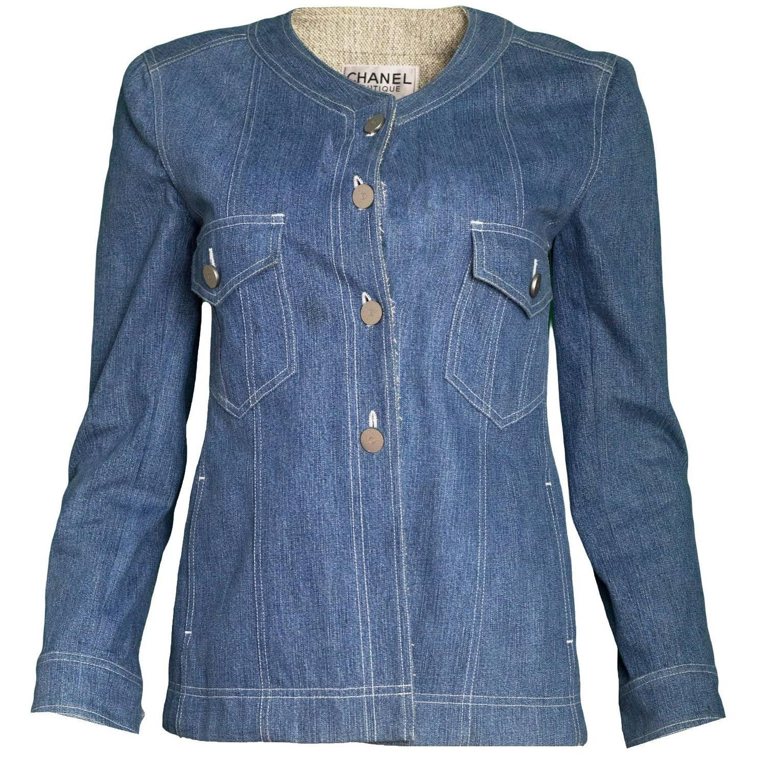 Chanel 1999 Blue Denim Jacket Sz FR38