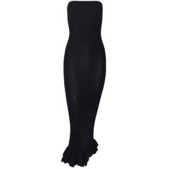 C. 1991 Dolce & Gabbana Long Black Strapless Pin-Up Wiggle Dress w Lace Hem