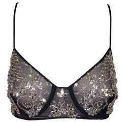 Retro 1990's La Perla Ritmo Sheer Black Mesh Crystal Bead Embellished Bra Top 42