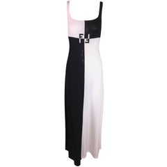 Vintage 1990's Fendi by Karl Lagerfeld Sheer Black & White Color Block Long Gown Dress
