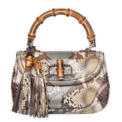 2010 Gucci Khaki Python Leather Bamboo Classic Top Handle