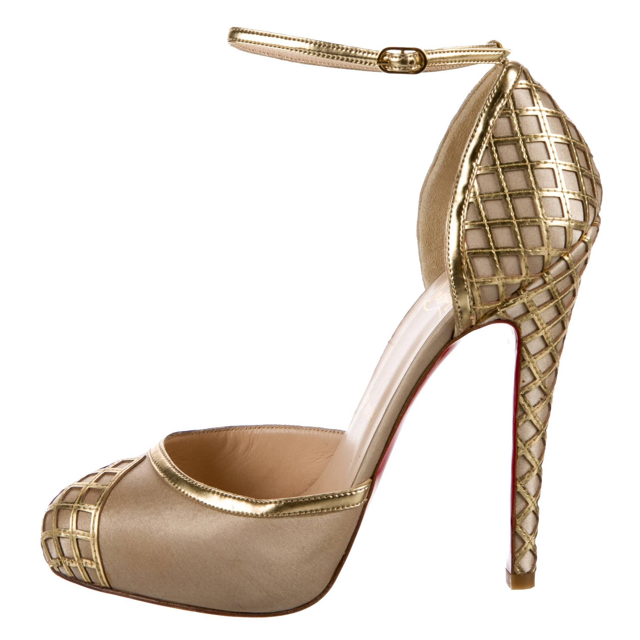 Christian Louboutin New Gold Textured Evening Sandal Pumps Heels