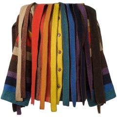 Retro 1980s Jean Charles de Castelbajac rainbow stripe fringed jacket