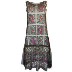 1920s Gold Metallic Lame Thread & Sequin on Net Flapper Dress