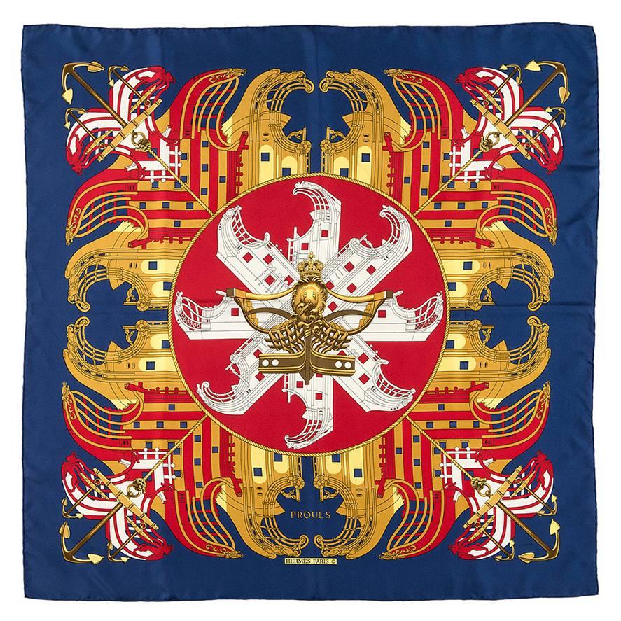 Vintage Hermes Scarf, 'Proues' by Philippe Ledoux
