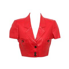 Chanel Rare Red Cropped Leather Jacket