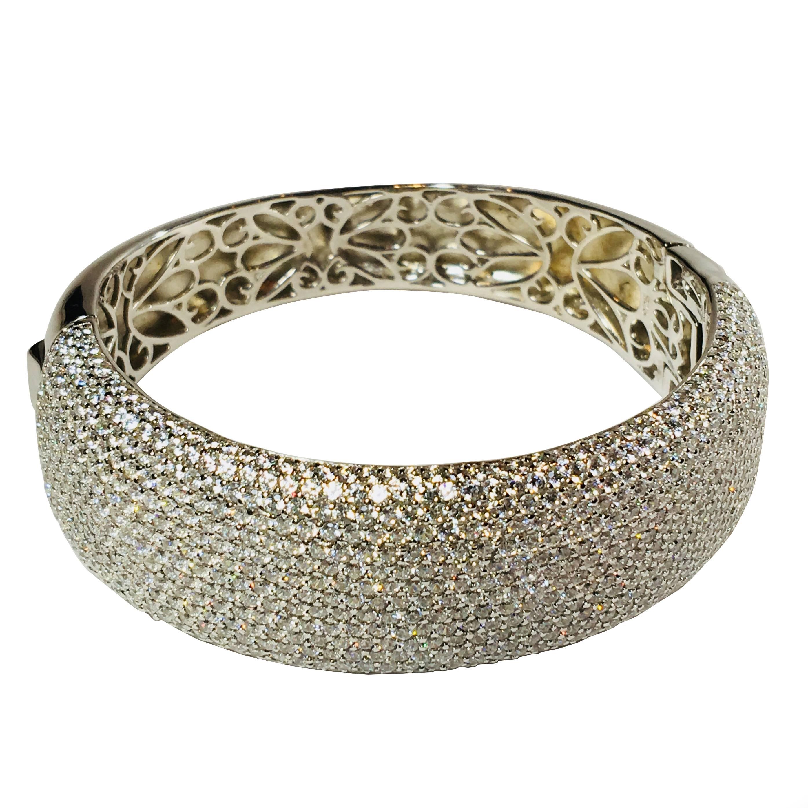 Multi Row Pave Wide Hinged Cuff