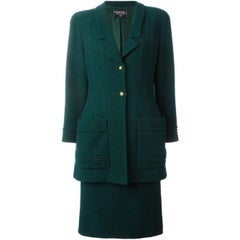 Chanel Dark Green Wool Vintage Jacket, 1980s