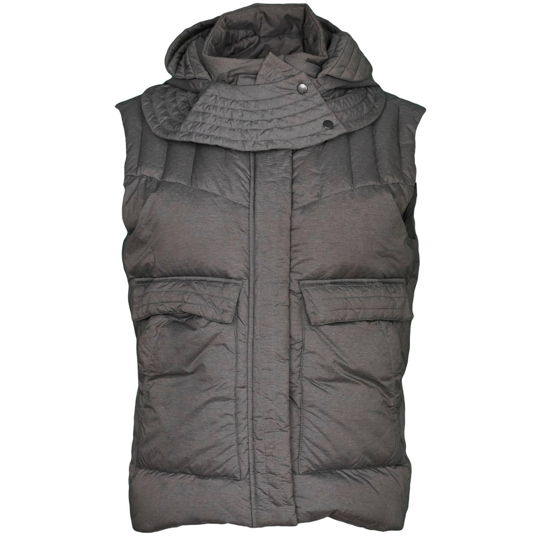 Helmut Lang Grey Nylon Plex Hooded Puffer Vest sz S rt. $400