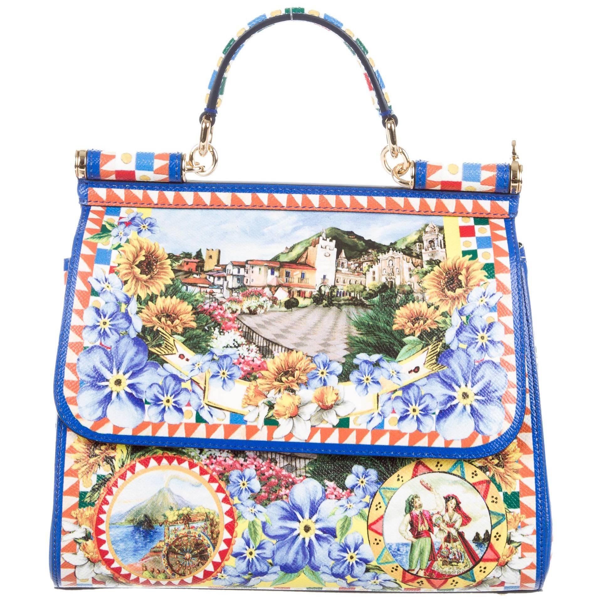 Dolce & Gabbana Runway Printed Kelly Style Top Handle Satchel Shoulder Bag