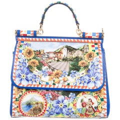 Dolce 
Gabbana Runway Printed Kelly Style Top Handle Satchel Shoulder Bag