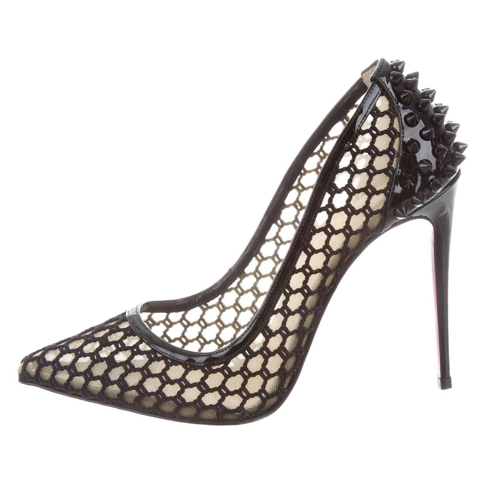 Christian Louboutin Black Patent Spike Evening High Heeled Pumps 