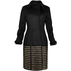 Burberry Prorsum Runway Black Cashmere Eyelet Studded Coat sz IT40 F/W 2013