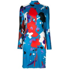 1990s GIANNI VERSACE abstract print dress with leather shoulder panels