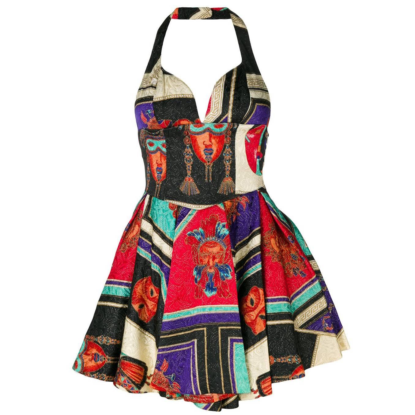 Versus Gianni Versace Jacquard Baby Doll Dress, 1990s  For Sale