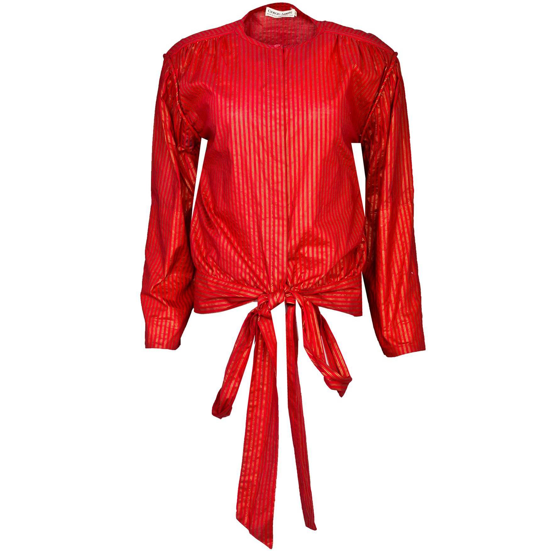 Giorgio Armani Vintage Red & Gold Stripe Wrap Blouse sz IT38