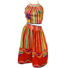 Vintage Ethnic Multicolored Woven Skirt and Halter Top 0