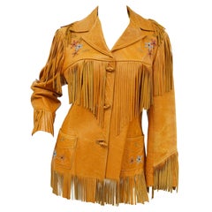 Vintage Tan Leather Jacket with Fringe and Beading Detail, Early 1960s 